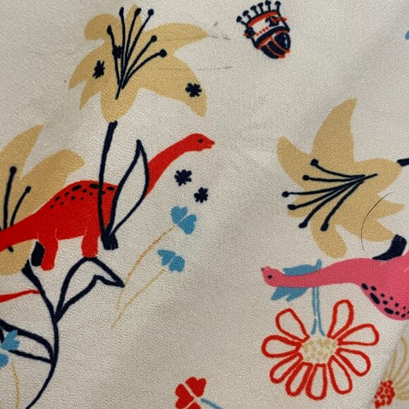 ~ ModCloth Sm Blouse Sleeveless Vneck Floral/Dinos/UFOs/Planets/Rockets Ltweight - Picture 3 of 14